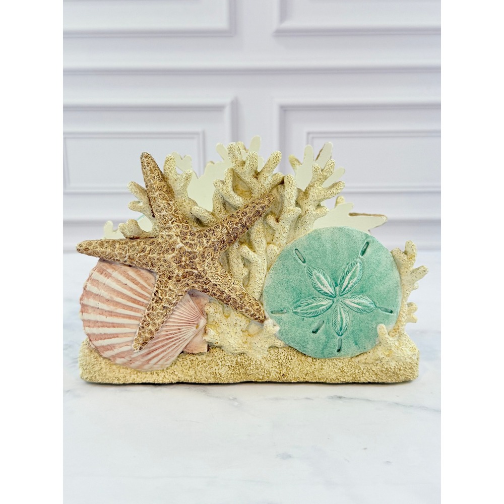 Seashell Coral Pastels Napkin Letter Holder Coastal Nautical Beach Decor 6.5in